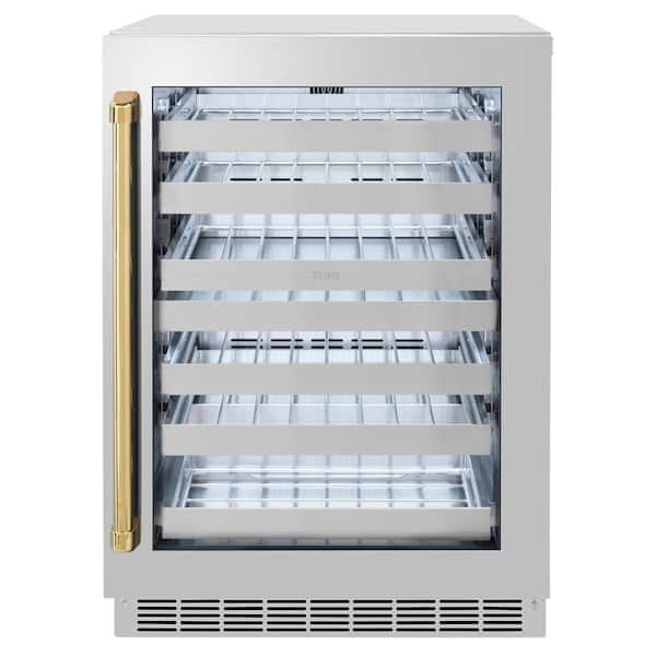 ZLINE Kitchen and Bath Autograph Edition Touchstone 24 in. Dual Zone 44-Bottle Wine Cooler with Glass Door and Polished Gold Handle