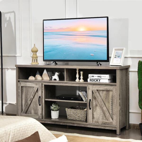 59 in. Natural TV Stand Media Center Console Cabinet Fits TV's up to 65'' w/Barn Door
