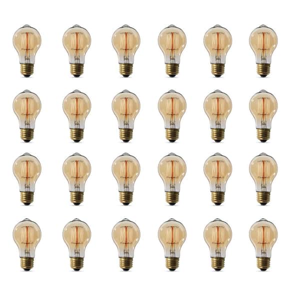 Feit Electric 60-Watt A19 Dimmable Cage Filament Amber Glass E26 Vintage Edison Incandescent Light Bulb Soft White 2100K (24-Pack)