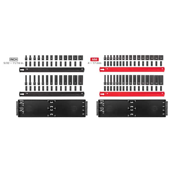 TEKTON 1/4 in. Drive 6-Point Impact Socket Set with Rails and