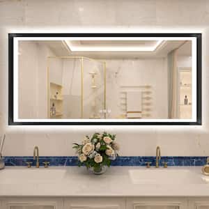 72 in. W x 36 in. H Rectangular Aluminum Framed with 3 Colors Dimmable LED Anti-Fog Wall Mount Bathroom Vanity Mirror
