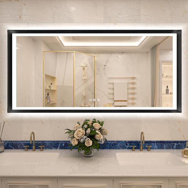 KeonJinn 72 in. W x 36 in. H Rectangular Aluminum Framed with 3 Colors Dimmable LED Anti-Fog Wall Mount Bathroom Vanity Mirror