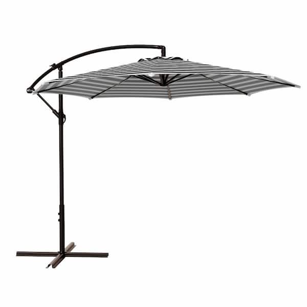 WESTIN OUTDOOR Bayshore Outdoor 10 ft. Hanging Offset Cantilever Patio Umbrella with Easy Crank Lift and Cross Base, Black/White Stripe