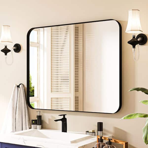 waterpar 40 in. W x 30 in. H Rectangular Aluminum Framed Wall Bathroom Vanity Mirror in Black