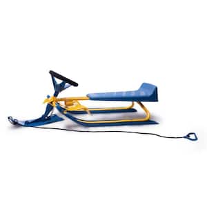 Machrus Snow Sled for Kids with Padded Steering Wheel and Twin Breaks Ski Sled Snow Racer with EasyGrip Pull Rope