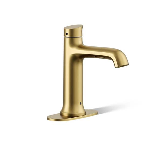 KOHLER Mistos Battery Powered Touchless Single Hole Bathroom Faucet in Vibrant Brushed Moderne Brass