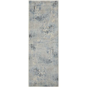 Somerset Silver/Blue 2 ft. x 8 ft. Oriental Modern Kitchen Runner Area Rug