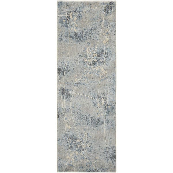 Somerset Silver/Blue 2 ft. x 8 ft. Oriental Modern Kitchen Runner Area Rug