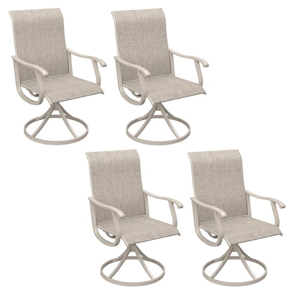 Beige Metal Outdoor Dining chair with 360° Swivel Sling in Sandshell Set of 4