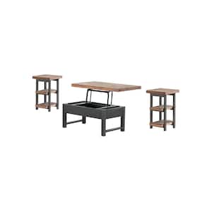 Pomona 24 in. L Rustic Pine 18 in. H Rectangular Wood Lift Top Coffee Table and 2-End Tables with Shelves 3-Piece