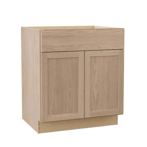 Hampton Bay Sinclair 30 in. W x 24 in. D x 34.5 in. H Assembled Sink Base Cabinet in Shaker Light Oak