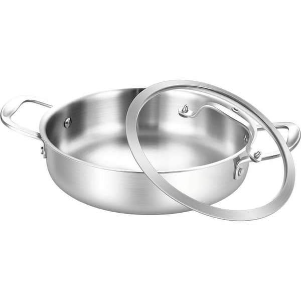 Tri-Ply Stainless Steel 5.5 qt. Nonstick Saute Pan with Lid, Induction Compatible, Dishwasher and Oven Safe