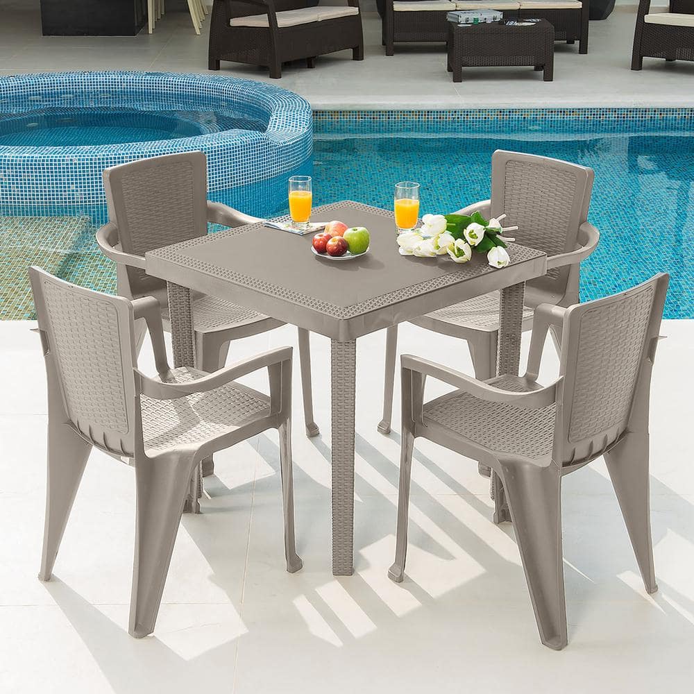 MQ Infinity 5Piece Plastic Resin Outdoor Dinning Set in Taupe SET