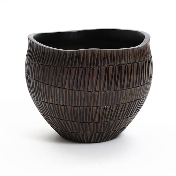 LuxenHome 10.2 in. W x 8.1 in. H Brown with Black Polyresin Decorative Pot