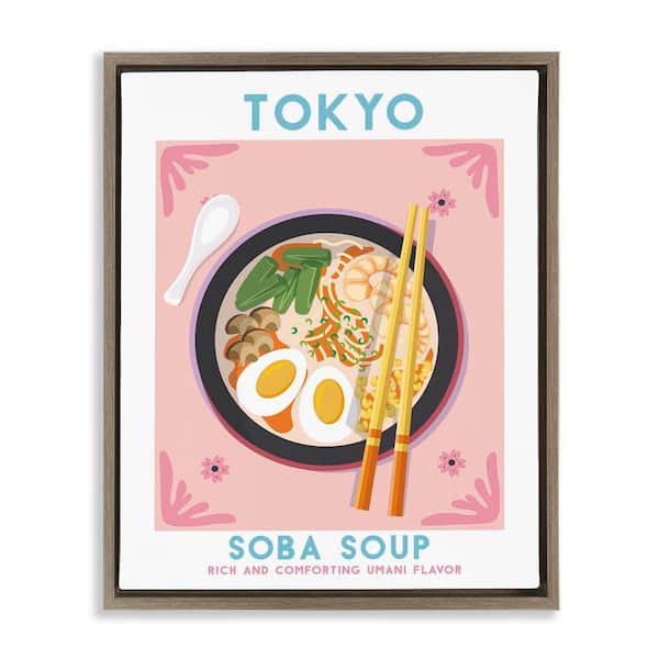 Stupell Industries Tokyo Soba Soup by Omar Escalante Brown Floater Frame Food Graphic Art Print 21 in. x 17 in.