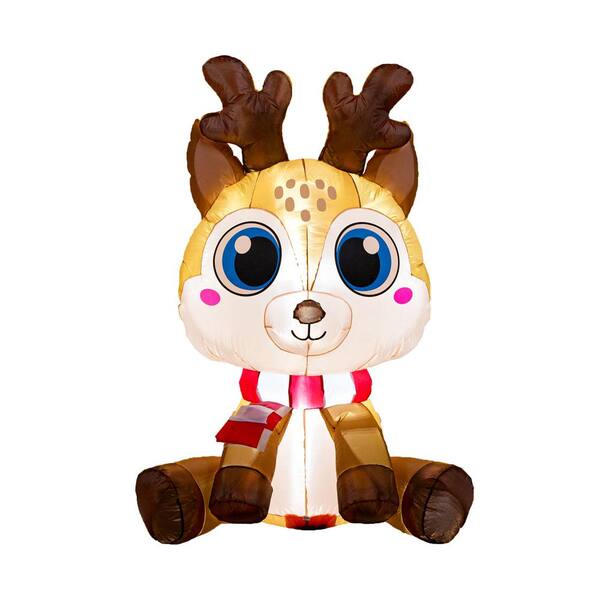 Joyfy 2.25 ft. W x 5 ft. H Multi-Color Polyester Cartoony Reindeer Christmas Inflatable Decoration with Build-in LED Lights