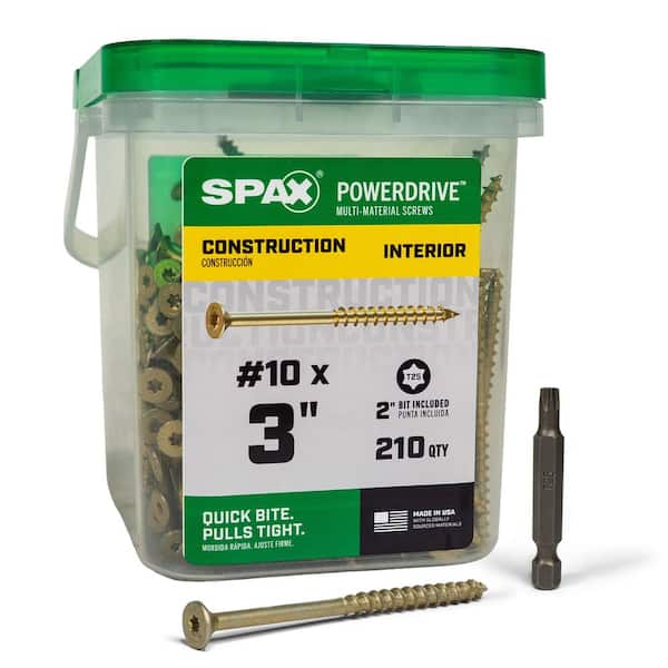 #10 x 3 in. PowerDrive Interior T25 T-Star Flat Head Construction Wood Screws (210-Pieces)