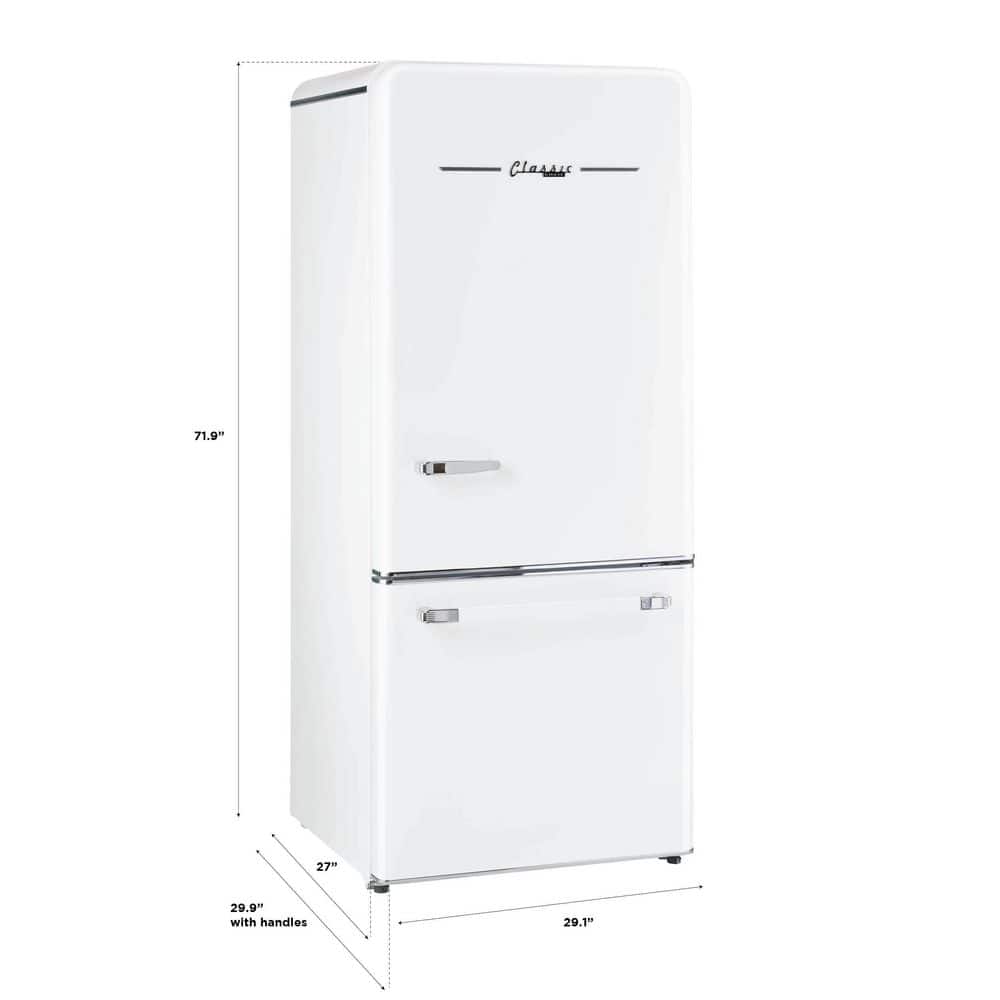 Marshmallow White 30" Retro Bottom Freezer Refrigerator with Ice Maker