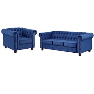 Velvet Couches for Living Room Sets, Chair and Sofa 2 Pieces Top in Blue