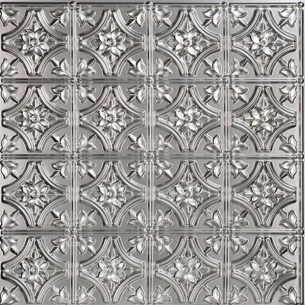 FROM PLAIN TO BEAUTIFUL IN HOURS Gothic Reams 2 ft. x 2 ft. Glue Up PVC Ceiling Tile in Metallic Silver (100 sq. ft./case)