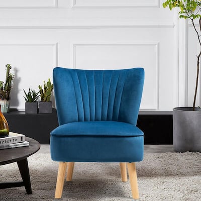 Modern Accent Armless Chair Modern Velvet Fabric Leisure Chair in Blue
