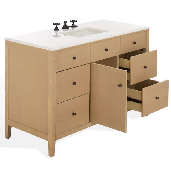 Oliviabella 48 in. Single Sink Natural Bath Vanity with White Marble Top