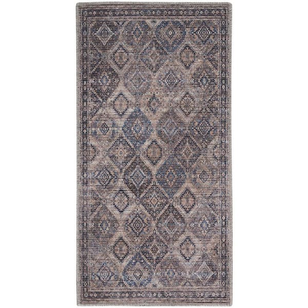 57 GRAND BY NICOLE CURTIS 57 Grand Machine Washable doormat 57 Grand Machine Washable Ivory/Latte 2 ft. x 4 ft. Bordered Transitional Kitchen Rug
