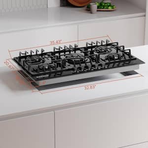 36 in. Gas-on-Glass Gas Cooktop in Black with 5-Burners including Melting Burners