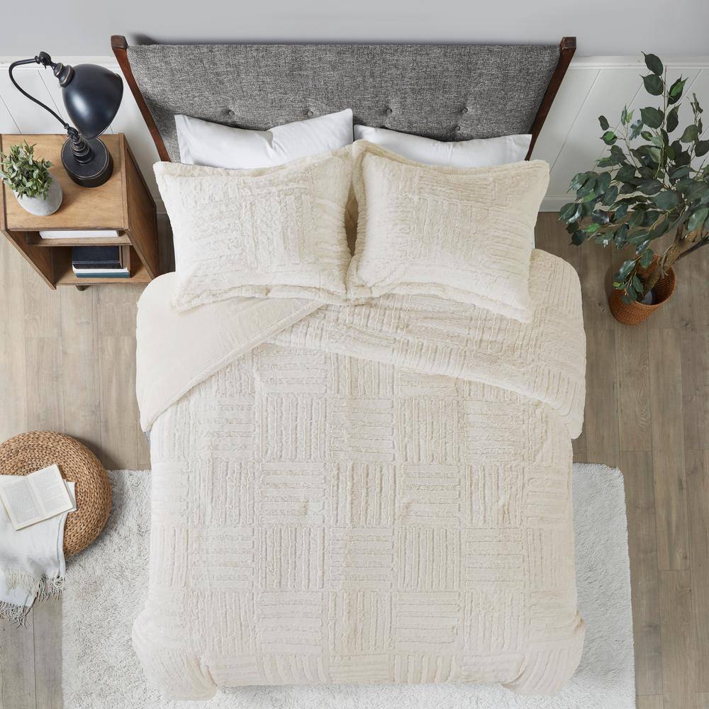 Ivory Full Down Alternative Comforter Set with Faux Fur