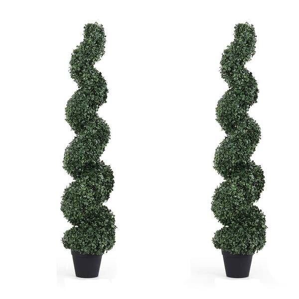 Tunearary Boxwood Spiral Shape Artificial Foliage Plants for Entryway Bonsai Decoration, (Set of 2)