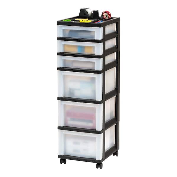 14.25 in. D x 12.05 in. W x 37.75 in. H 6-Drawer Storage Cart with Organizer Top in Black and Pearl