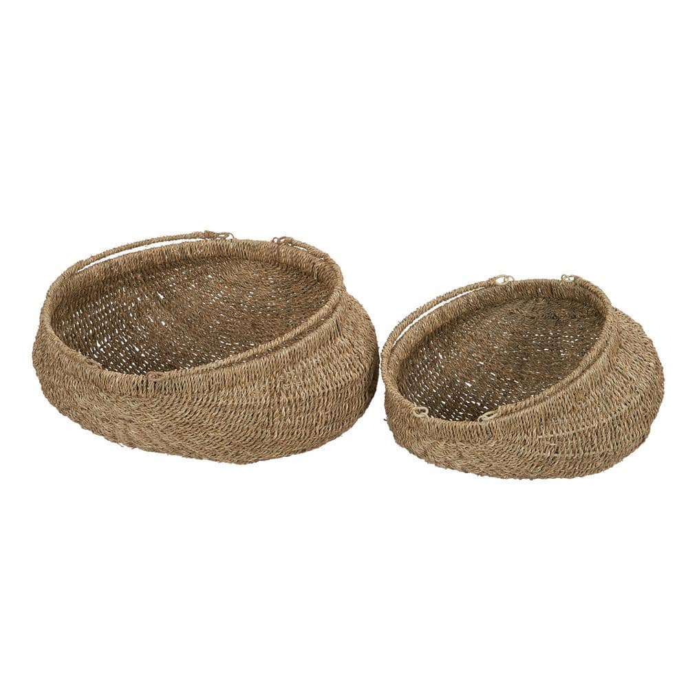 Natural Seagrass Handwoven Storage Baskets with Handles, Set of 2