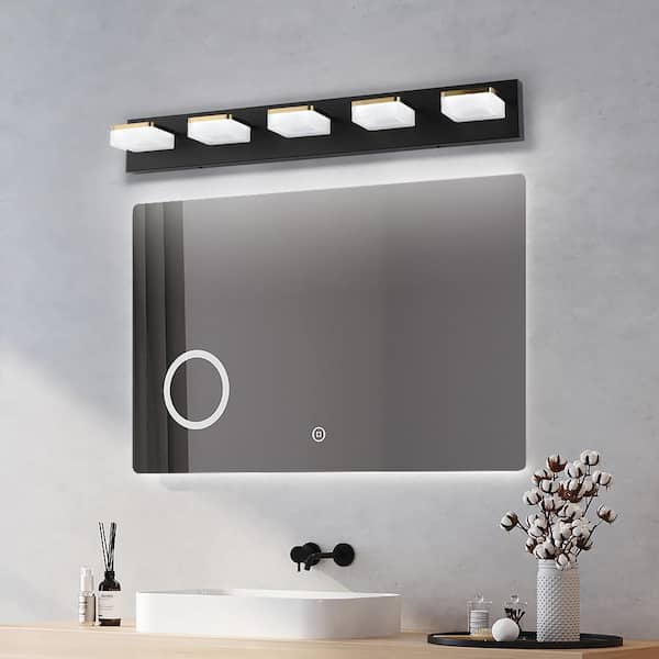 32.28 in. 5 Light Black Vanity Light Bar with Dimmable 5500K Light and 270° Swivel Range Acrylic Lampshade