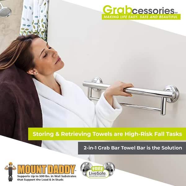 Grabcessories NEW 3-in-1 Arched Grab Bar/Towel Bar/Toilet Paper Holder –