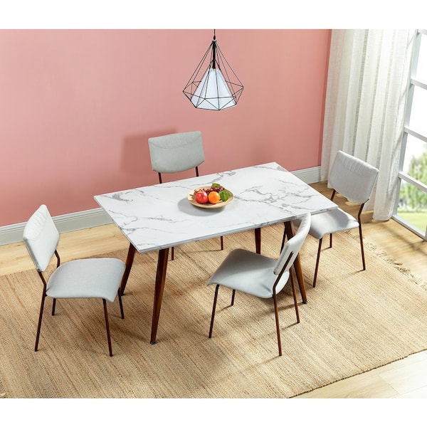 JAYDEN CREATION Ergani Modern White Wood 55 in. Rectangle 4-Legs Dining Table Seats 6