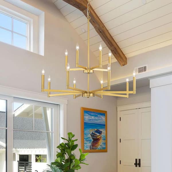 Galea 12-Light 2 Tires Linear Candle Style Classic/Traditonal Gold Chandelier
