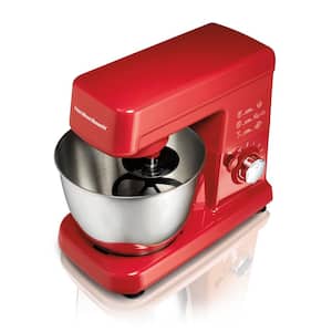 3.5 qt. 6-Speed Red Stand Mixer with  Dough Hook, Whisk and Flat Beater Attachments