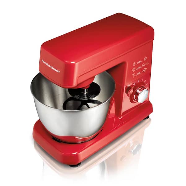 Hamilton Beach 3.5 qt. 6-Speed Red Stand Mixer with  Dough Hook, Whisk and Flat Beater Attachments