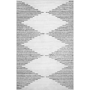 Romina Ivory Doormat 3 ft. x 5 ft. Machine Washable Diamond Stripes Indoor Area Rug