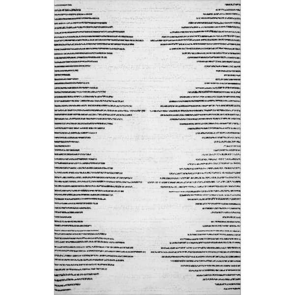 Romina Diamond Stripes Machine Washable White 8 ft. x 10 ft. Indoor Area Rug