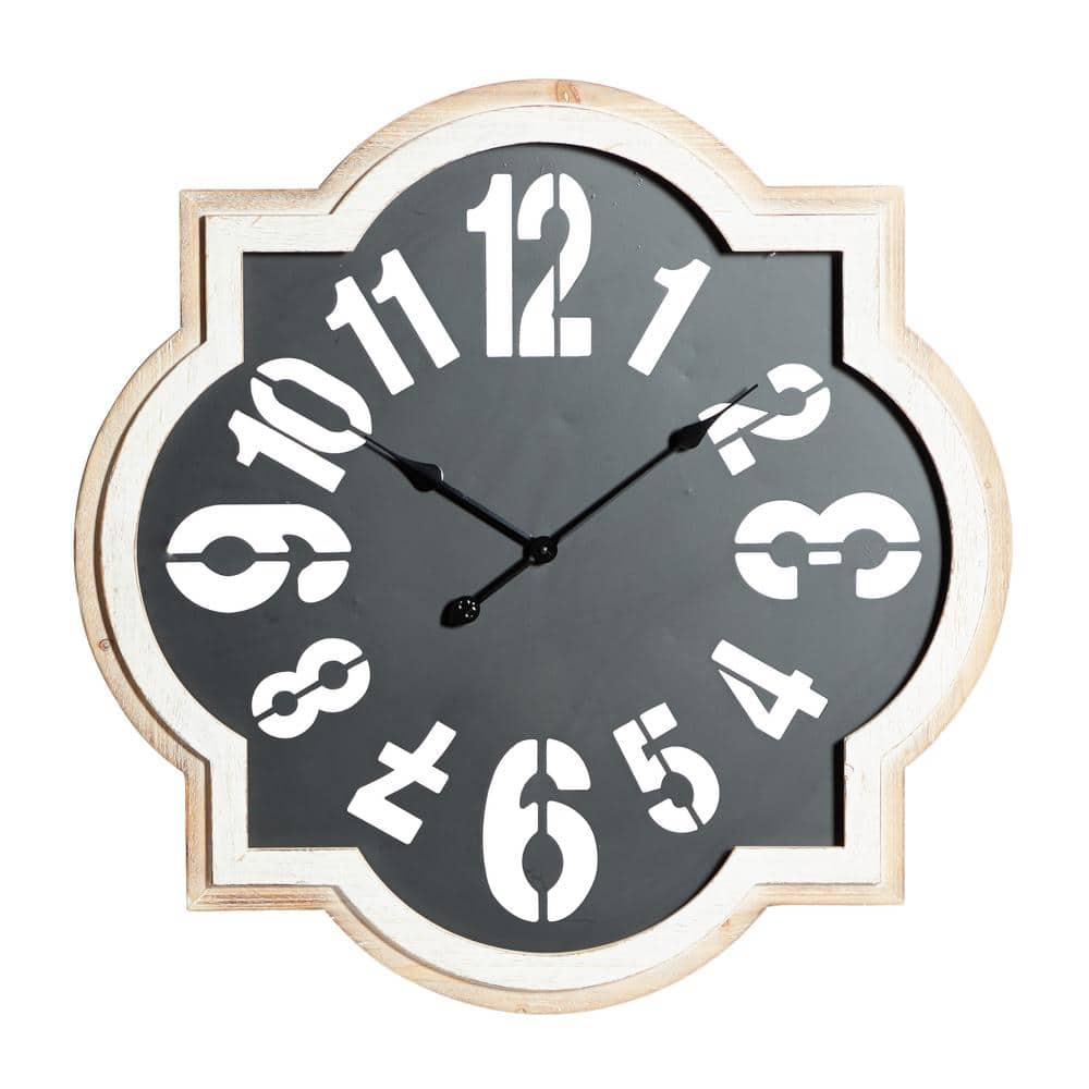Black and Natural Wood Quatrefoil Oversized Wall Clock