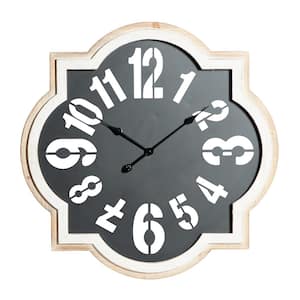 32 in. x 32 in. Black Metal Quatrefoil Wall Clock
