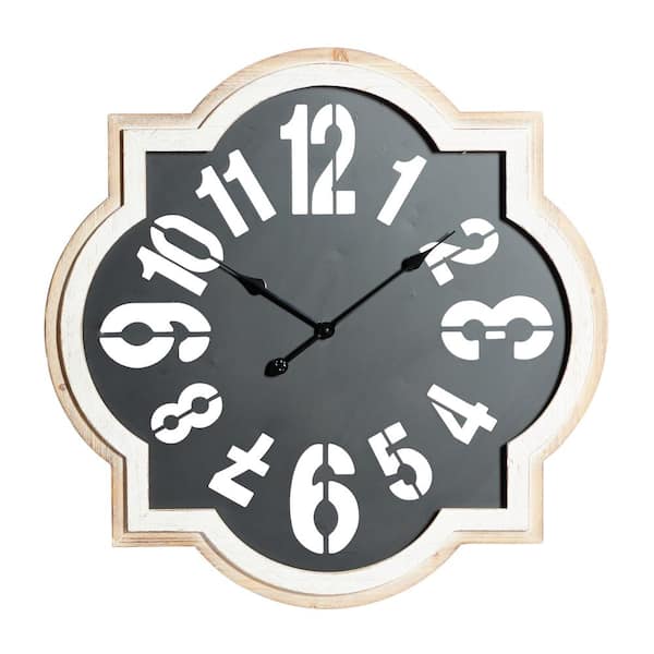 Litton Lane 32 in. x 32 in. Black Metal Quatrefoil Wall Clock