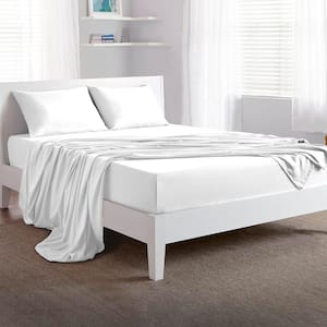 Basic 4-Piece Bed Sheet Set Polyester Lightweight Breathable Sheets Bright White Cal King