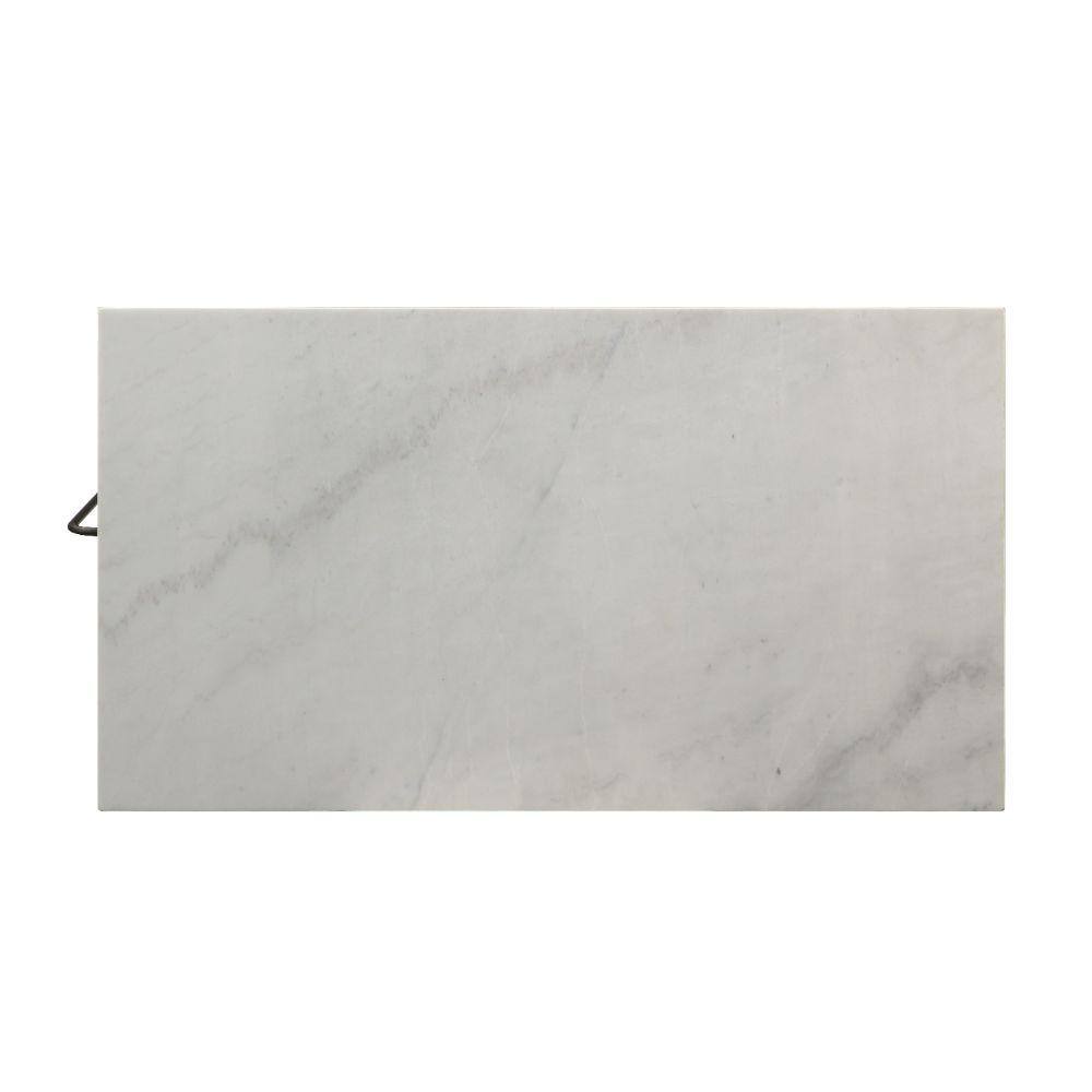 White Marble Top Brown Metal Kitchen Island with Shelves