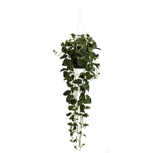 44 in. Artificial H Green Philodendron Hanging Basket Silk Plant
