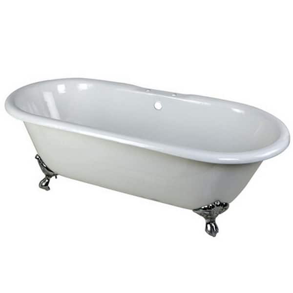 Aqua Eden Classic 5.5 ft. Cast Iron Polished Chrome Claw Foot Double Ended Tub with 7 in. Deck Holes in White