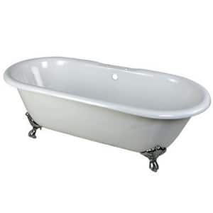 Classic 66 in. Cast Iron Polished Chrome Double Ended Clawfoot Bathtub with 7 in. Deck Holes in White