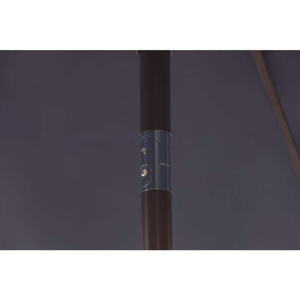 Gray and White Striped 9 Ft Steel Patio Umbrella with Tilt and Crank