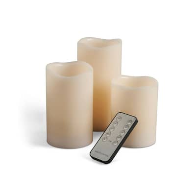 Wavy Bisque LED Pillars Candle (Set of 3)